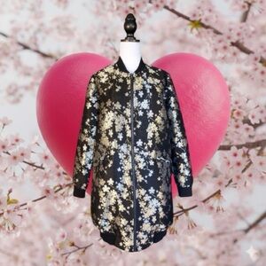 BCBGeneration Black Multicolored Metallic Floral Jacquard Bomber Jacket Size M
